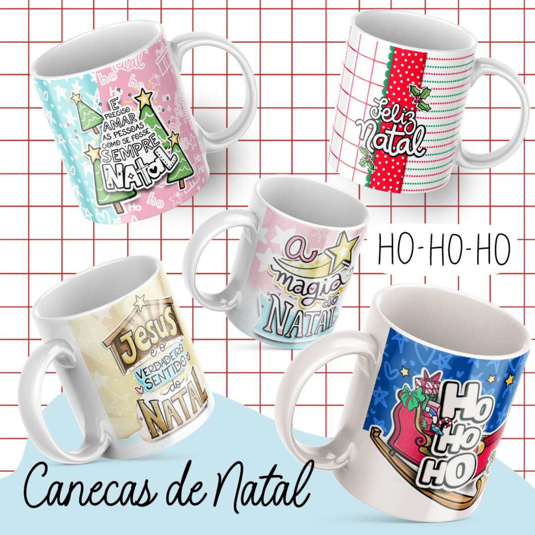 Kit de 5 canecas Caneca Cerâmica Natal