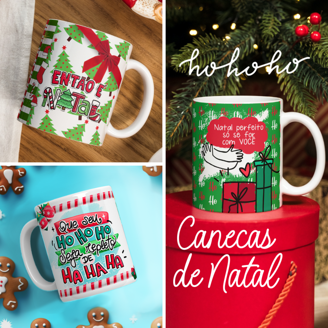Kit com 3 Canecas de Cerâmica - Natal