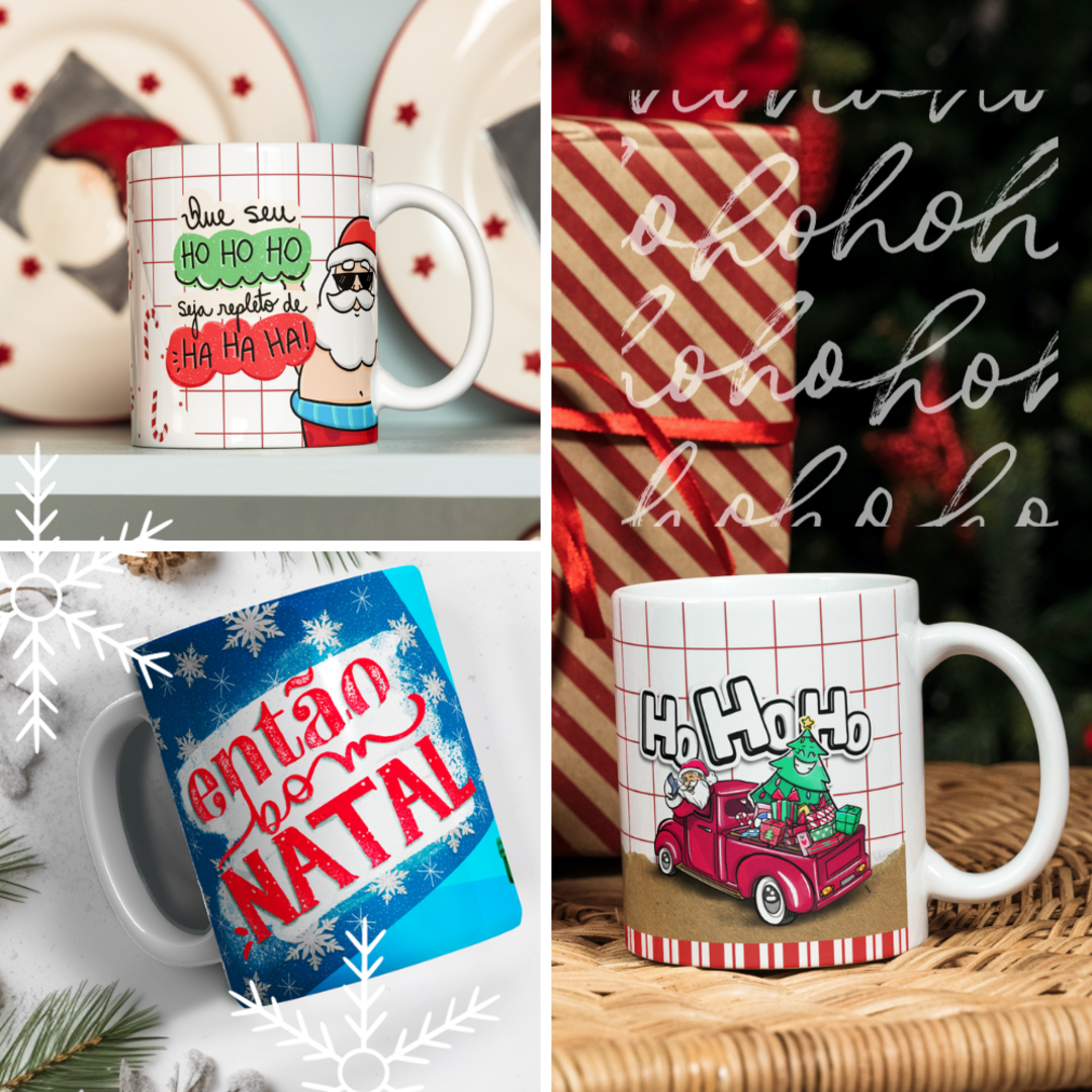 Kit com 3 Caneca Cerâmica Natal
