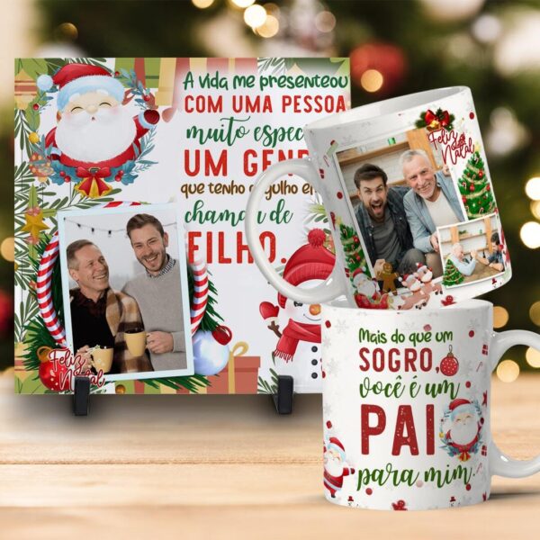 Kit Azulejo 15x15 e Caneca Cerâmica Natal família personalizados