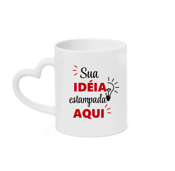 Caneca de Cerâmica alça coração branca personalizada